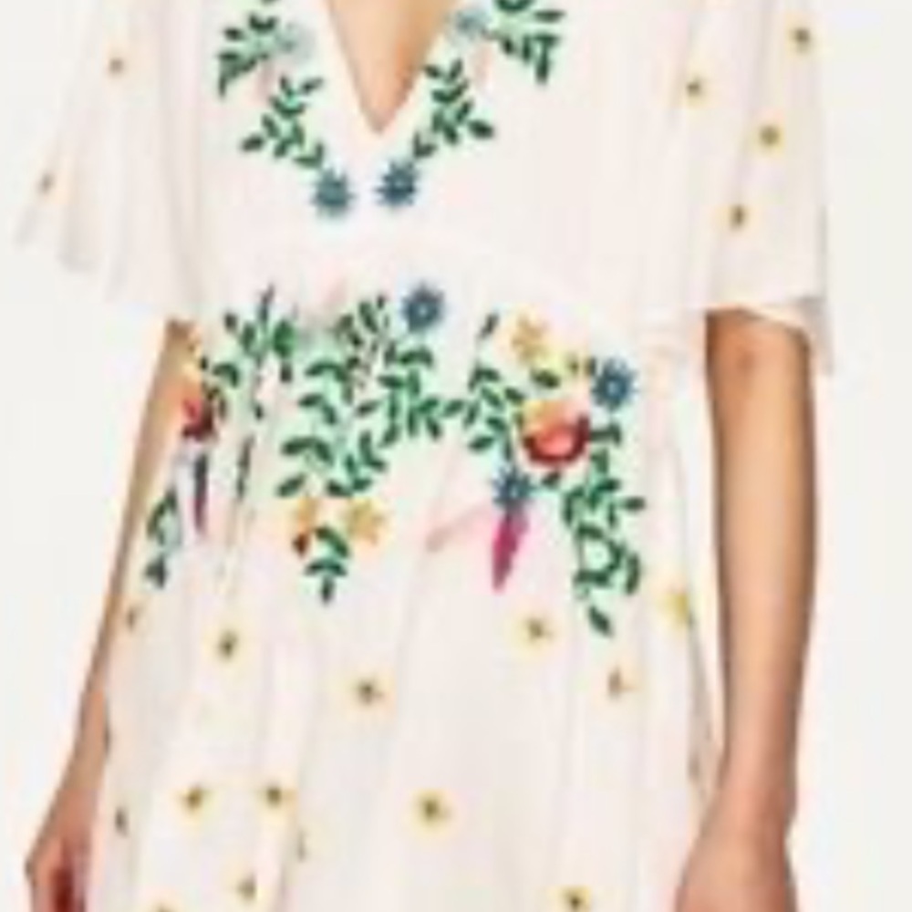 Zara White Dress with Colorful Floral Embroidery